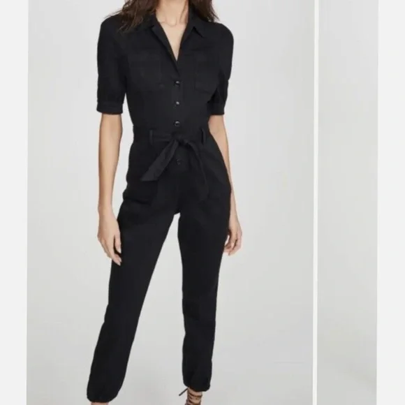 Paige Short Sleeve Black Jumpsuit Size 6 - Picture 2 of 12